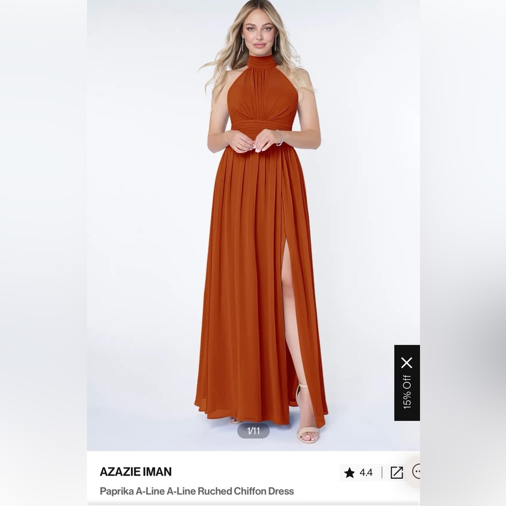Azazie Rust Halter Chiffon Dress Bridesmaid Size A6/US 14